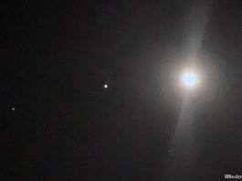 Meeting Of The Planets: Saturn, Jupiter And The Moon In A Row In The Night’s Sky