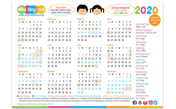 Singapore Public Holidays & School Holidays 2020 - Little Day Out