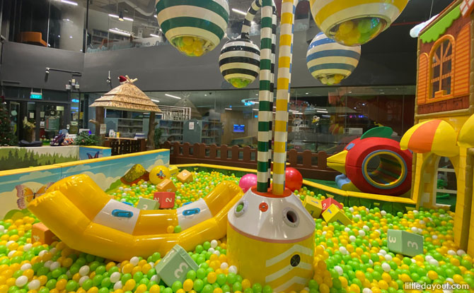 ball pit, which features a banana boat at Jolly Jungle indoor playground