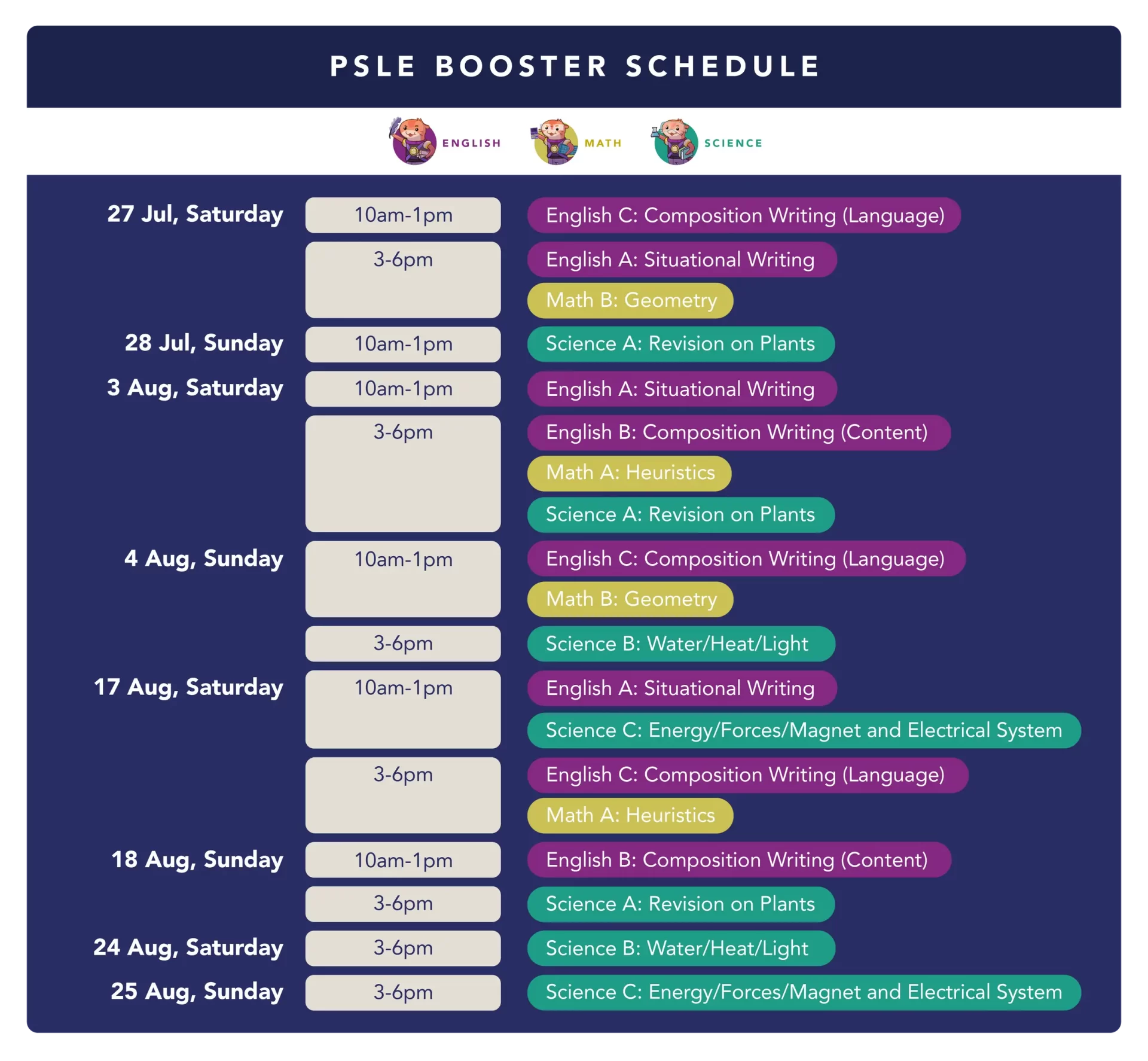 PSLE Revision Booster at Zenith Academy Details