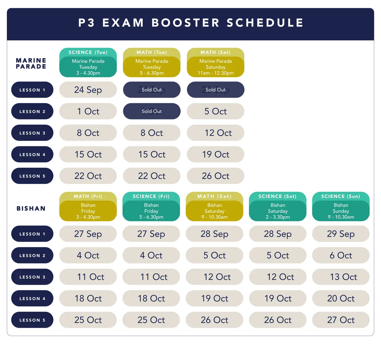 P3 EOY Booster Class Schedule