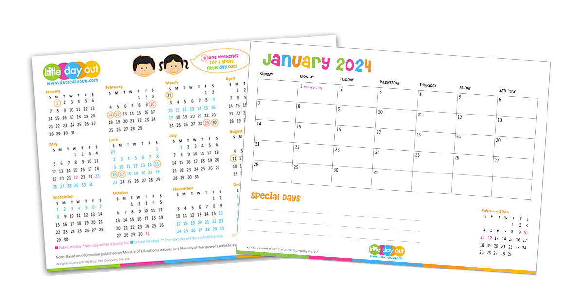 Singapore Public Holidays & MOE School Holidays 2024 Calendar Little