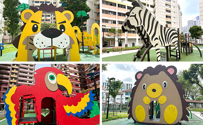 Choa Chu Kang Animal Playgrounds: Lion, Hedgehog, Zebra & Parrot