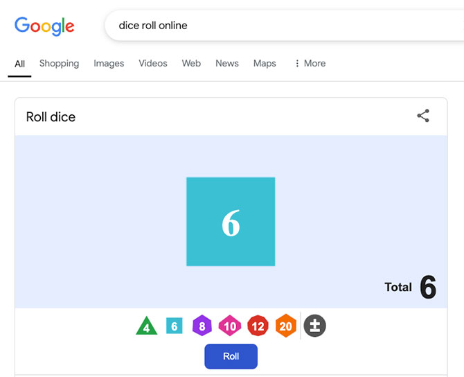 Google has a dice roll tool