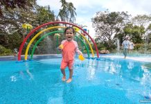 Spray tunnels at the Jacob Ballas Children's Garden water play area