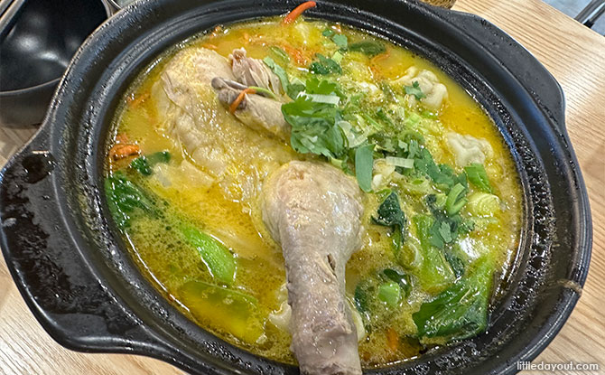 Golden Soup Chicken with Wanton Claypot at Jiang Noodle House