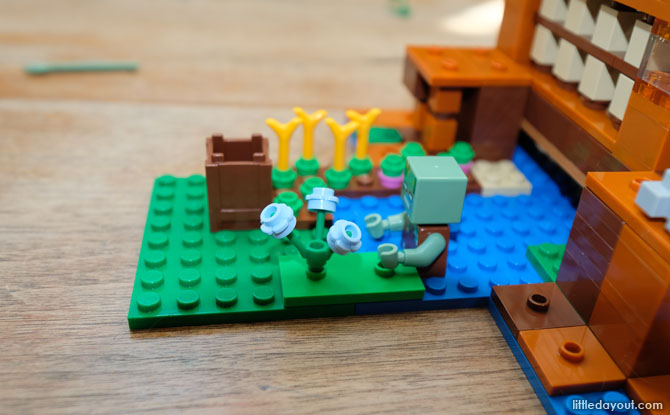 LEGO Minecraft roleplaying and pretend farming, harvesting and fishing