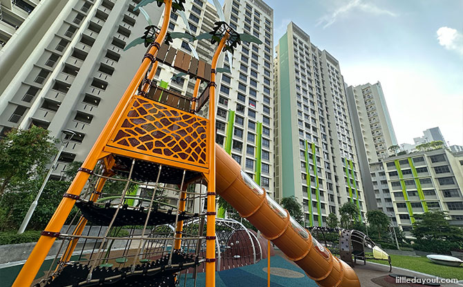 Orange tower at the Northshore Drive Punggol Point Woods Playground