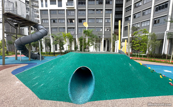 Mounds for kids to play at the Rivervale Shores Land Bird Playground