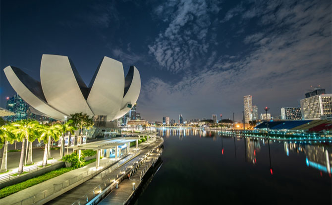 singapore artscience museum exterior by night