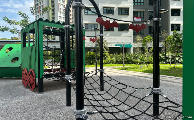 Climbing at the train playground in Teck Whye View